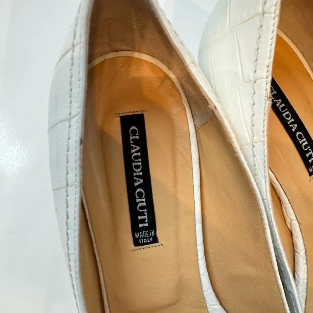 Claudio Ciuti Croc Embossed Leather Peep Toe Wedges Italian 8.5